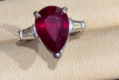 5 Carat Pear Treated Ruby & 0.25 ct Diamond Ring 14 Karat White Gold Size 4.5