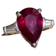 5 Carat Pear Treated Ruby & 0.25 ct Diamond Ring 14 Karat White Gold Size 4.5