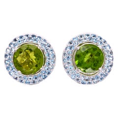 Vintage 5 Carat Peridot & Aquamarine Gold Designer Earrings Laura M Fine Estate Jewelry