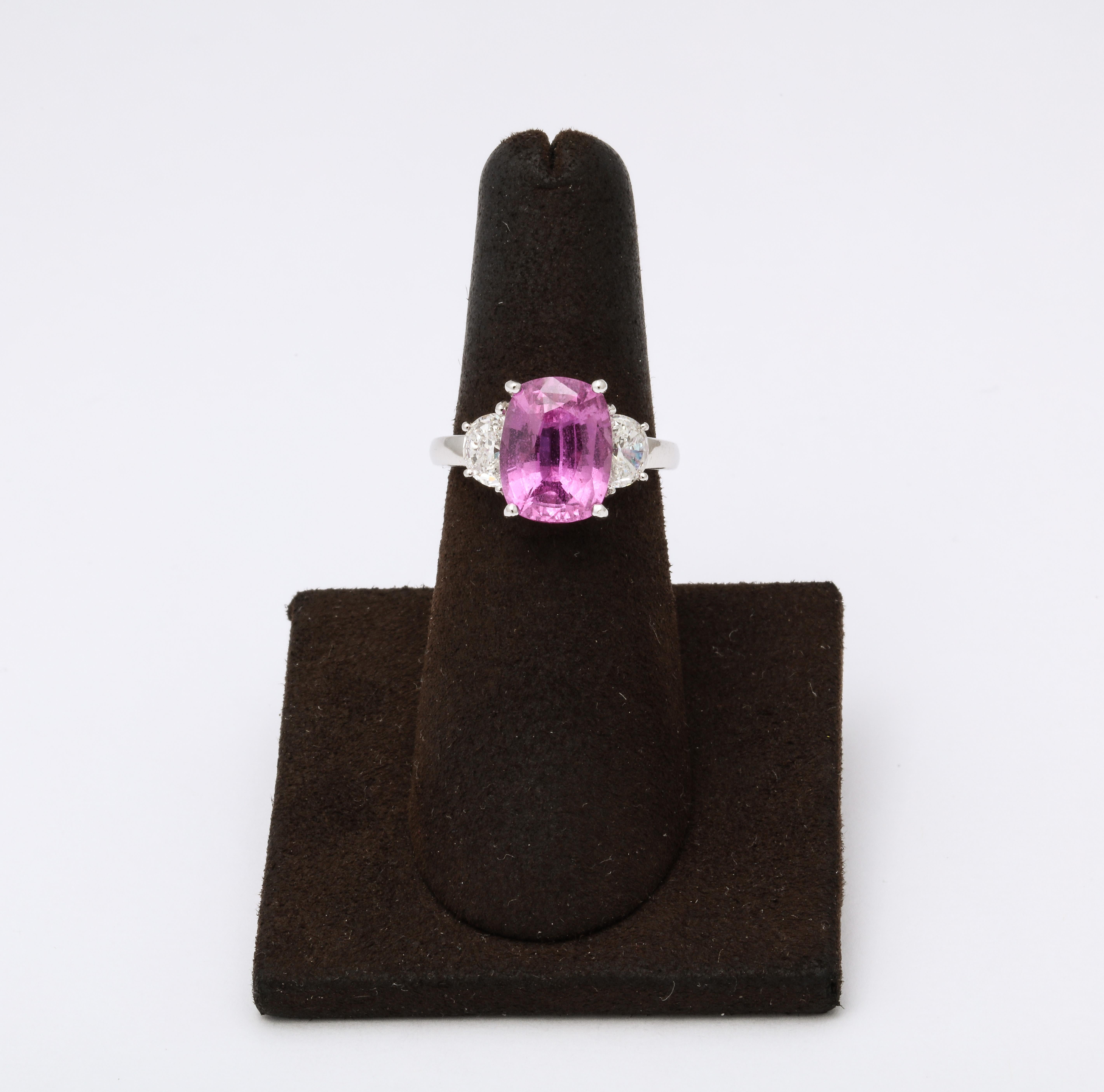 Cushion Cut 5 Carat Pink Sapphire and Diamond Ring For Sale