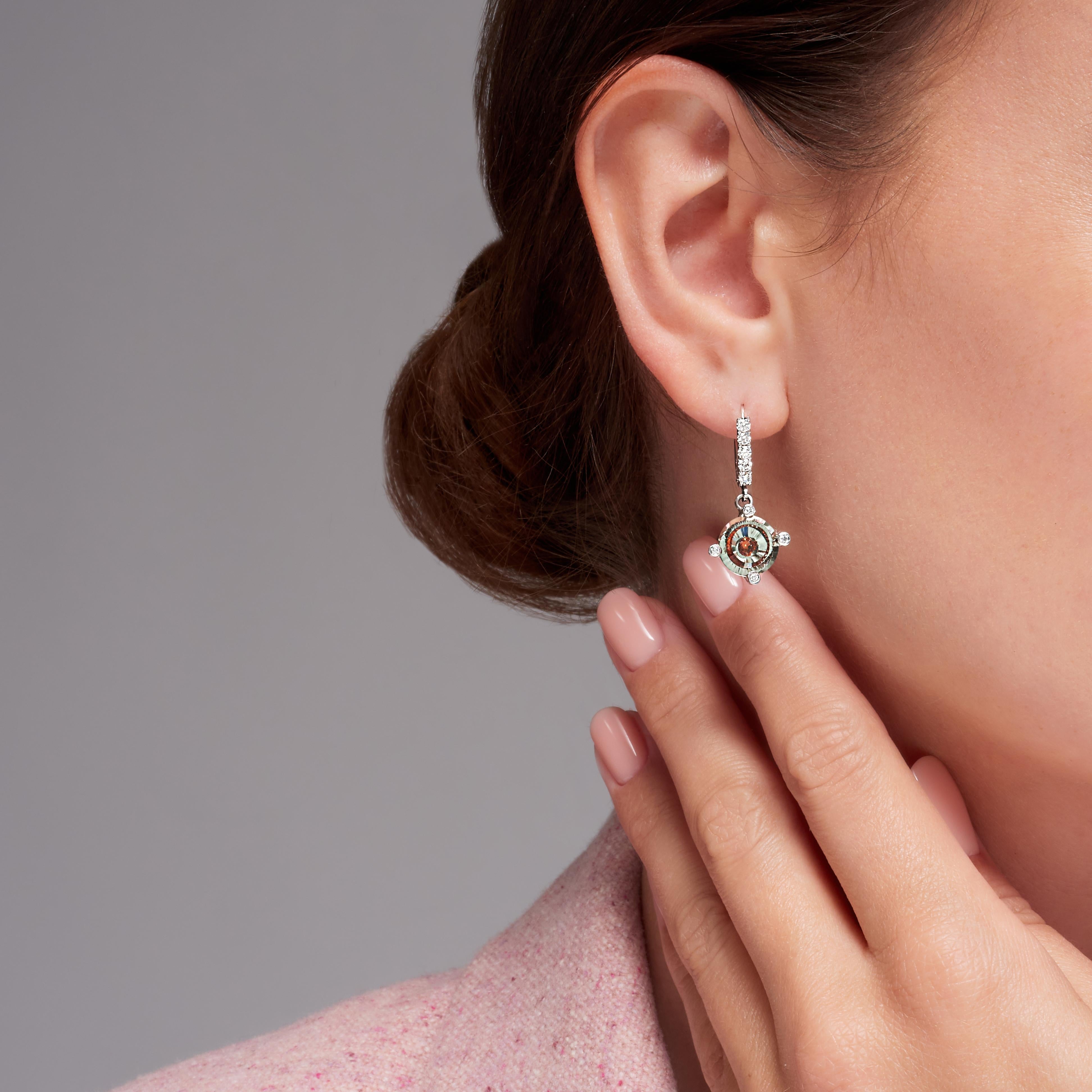 Modern 5 Carat Prasiolite Spessartite Garnet Diamond White Gold Drop Earrings For Sale
