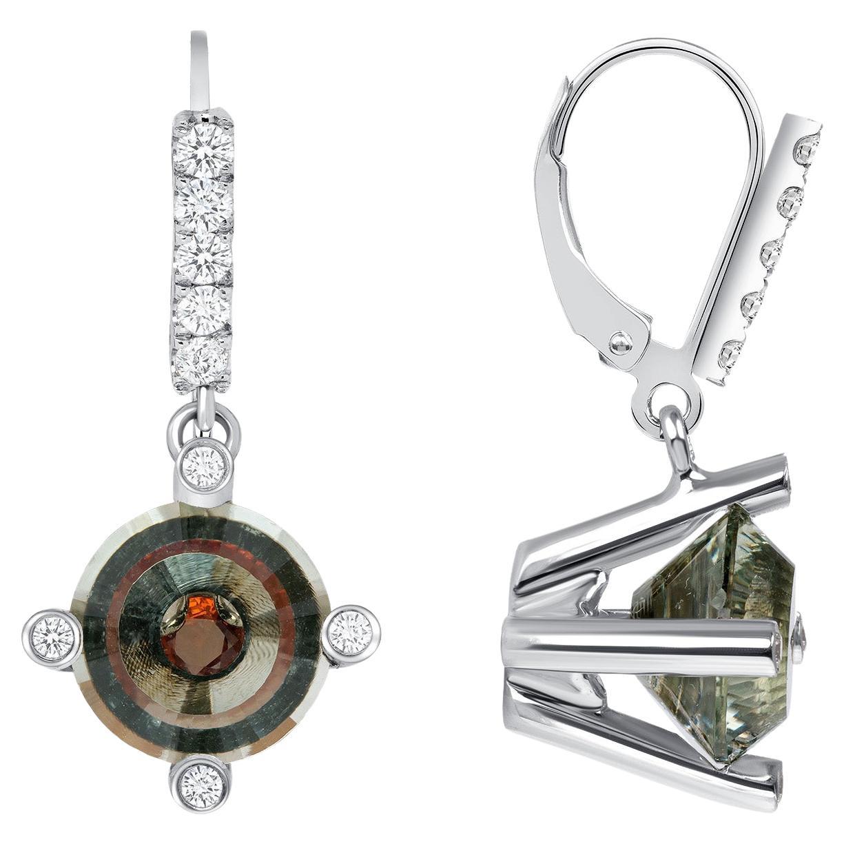 Orecchini a goccia in oro bianco con diamante e granato Prasiolite Spessartite da 5 carati