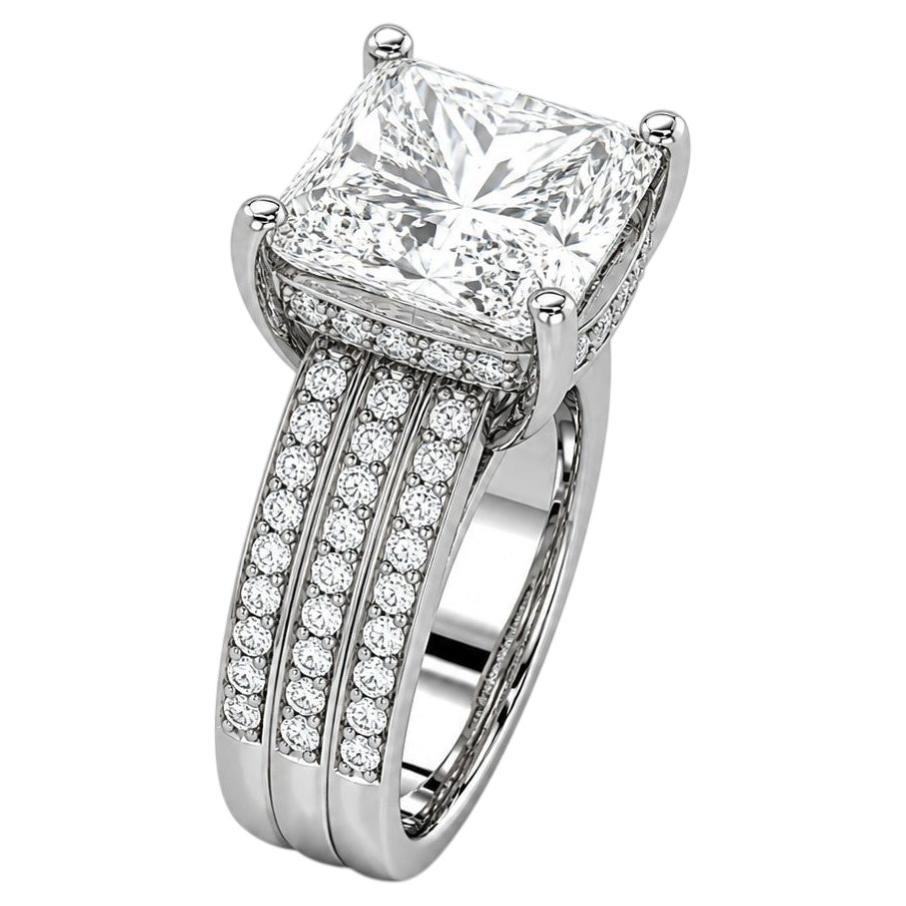 5 Carat Princess Cut Diamond Ring F VVS GIA Platinum Bespoke British Hallmarked (bague de diamant taille princesse)