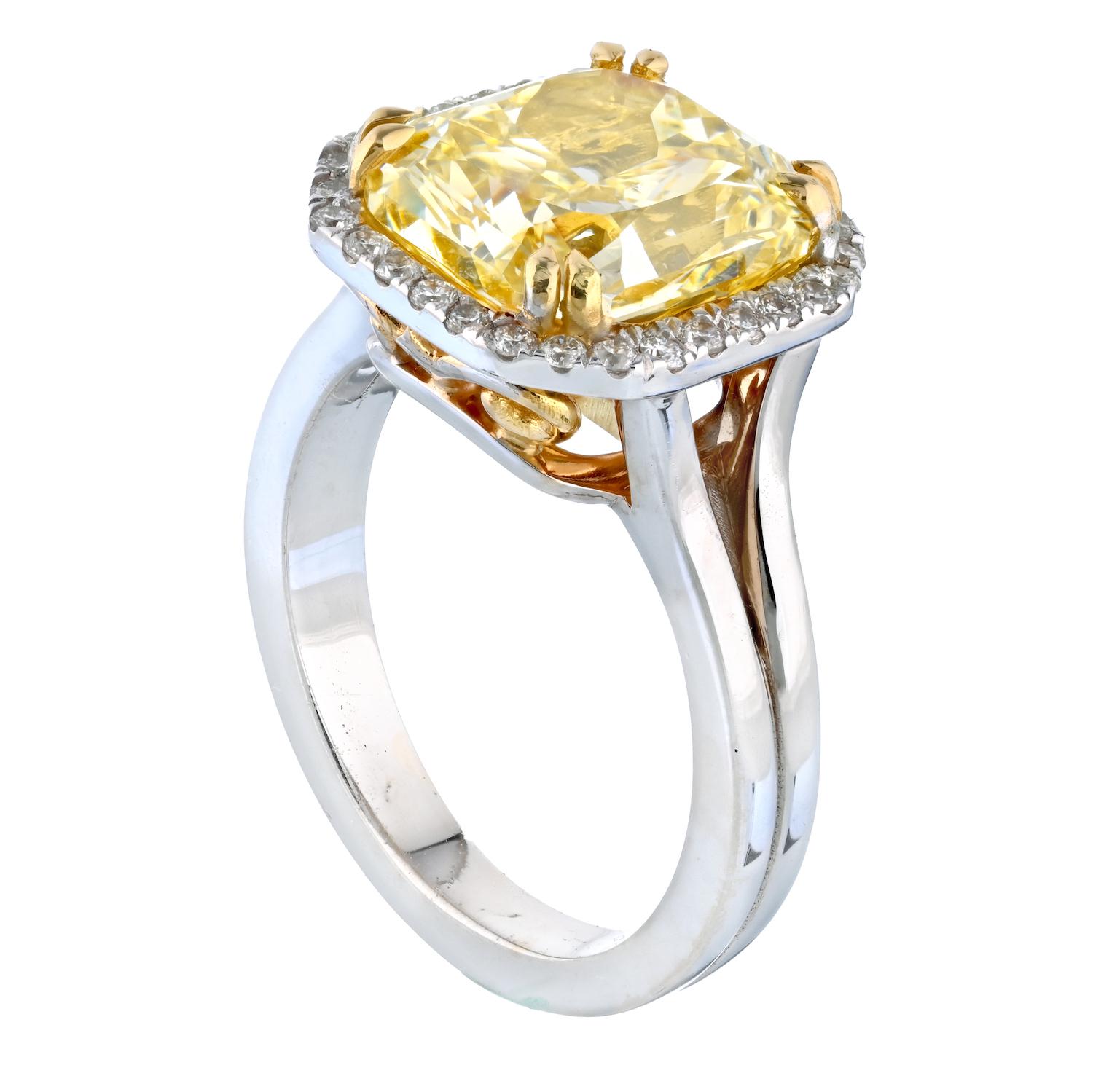 Modern 5 Carat Radiant Cut Diamond Fancy Intense Yellow GIA Engagement Ring