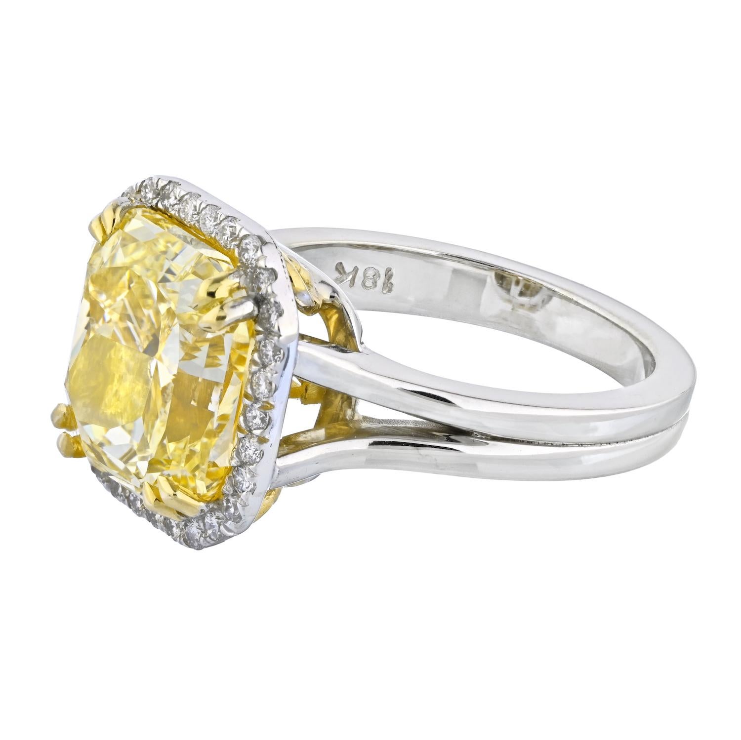 5 Carat Radiant Cut Diamond Fancy Intense Yellow GIA Engagement Ring 1