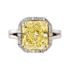 5 Carat Radiant Cut Diamond Fancy Intense Yellow GIA Engagement Ring