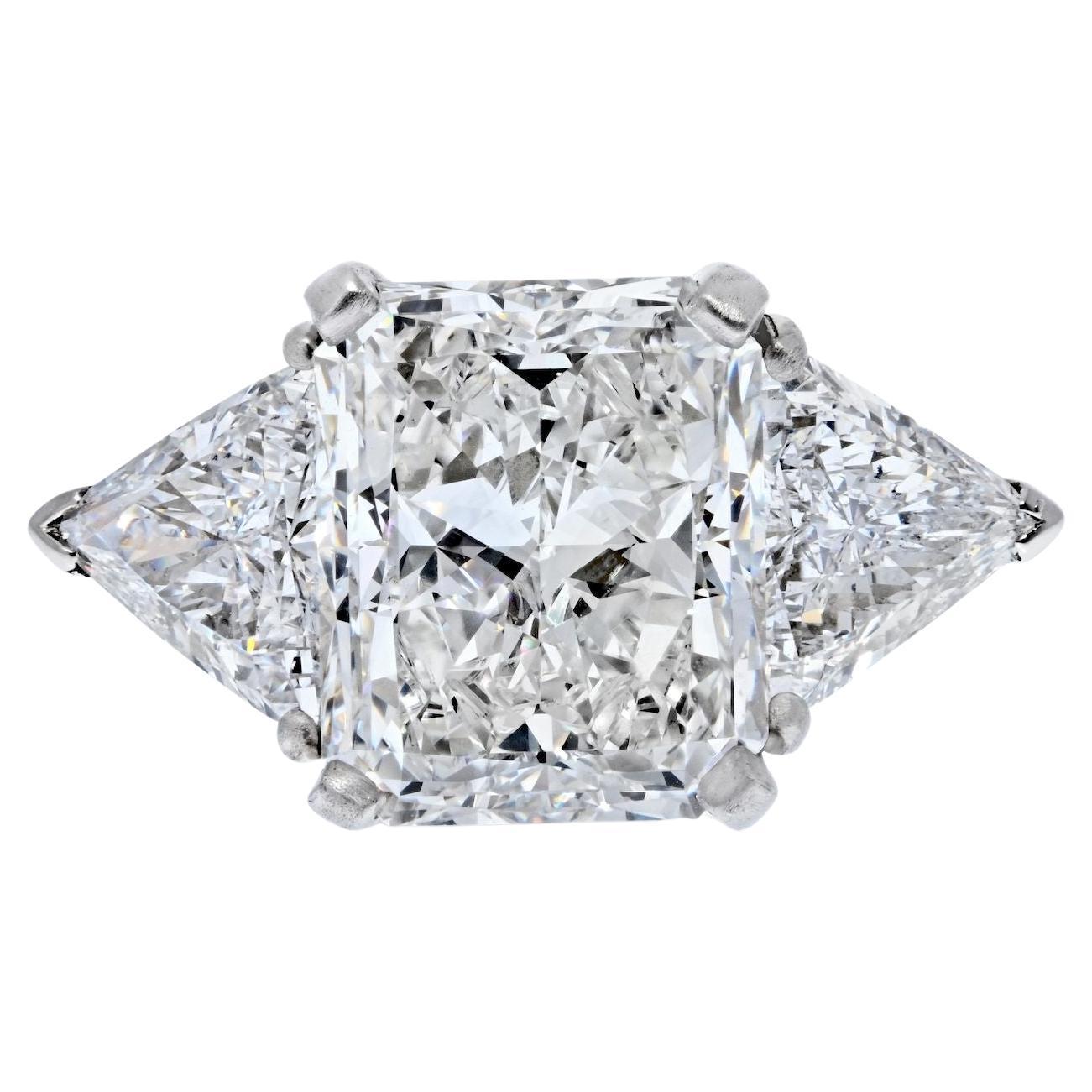 Diamant 5 carats taille radiant G/VS2 GIA 5,56 carats Engagem à trois pierres taille radiant