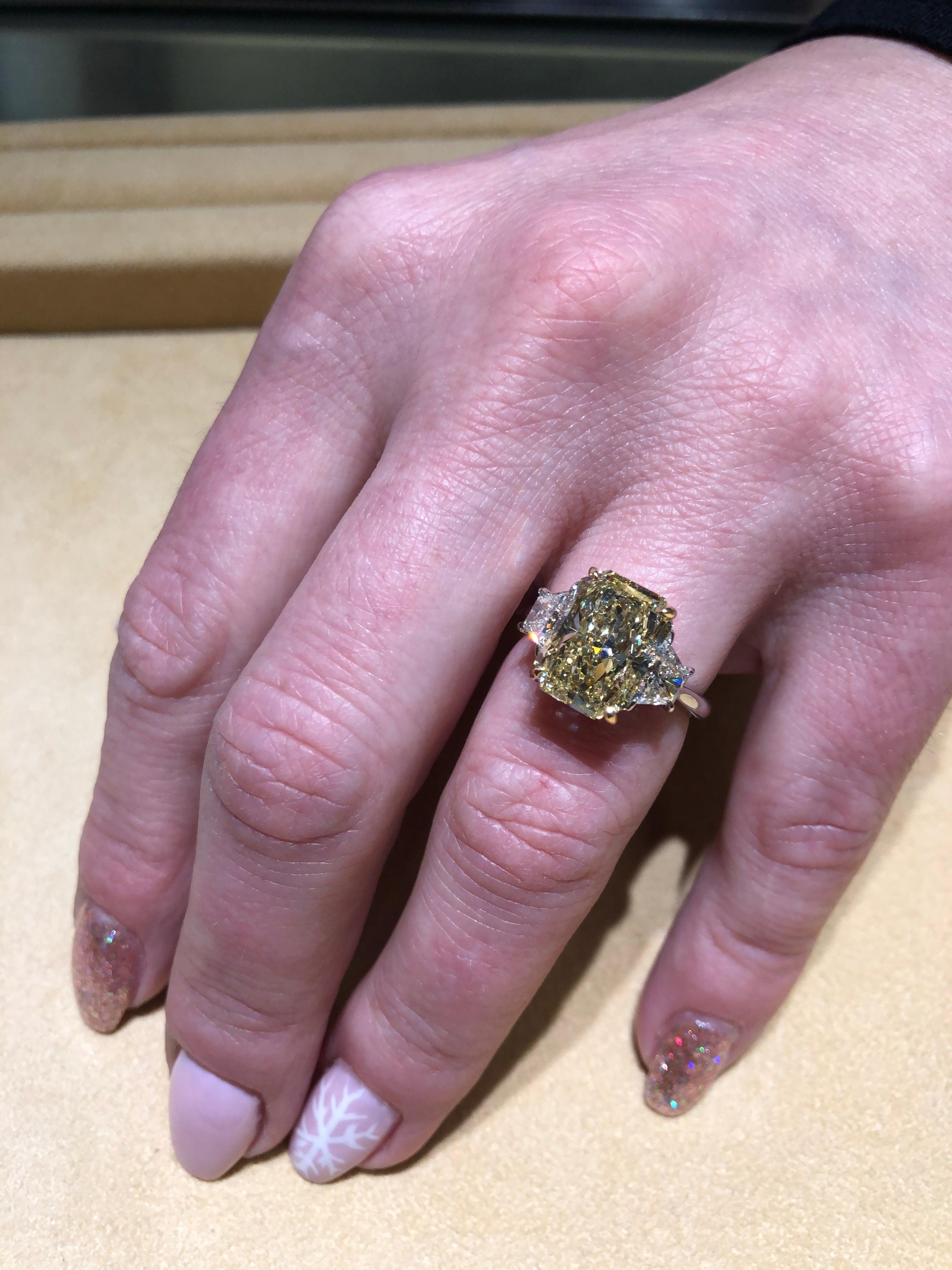 5 Carat Radiant Cut Yellow Diamond Ring GIA Certified 1