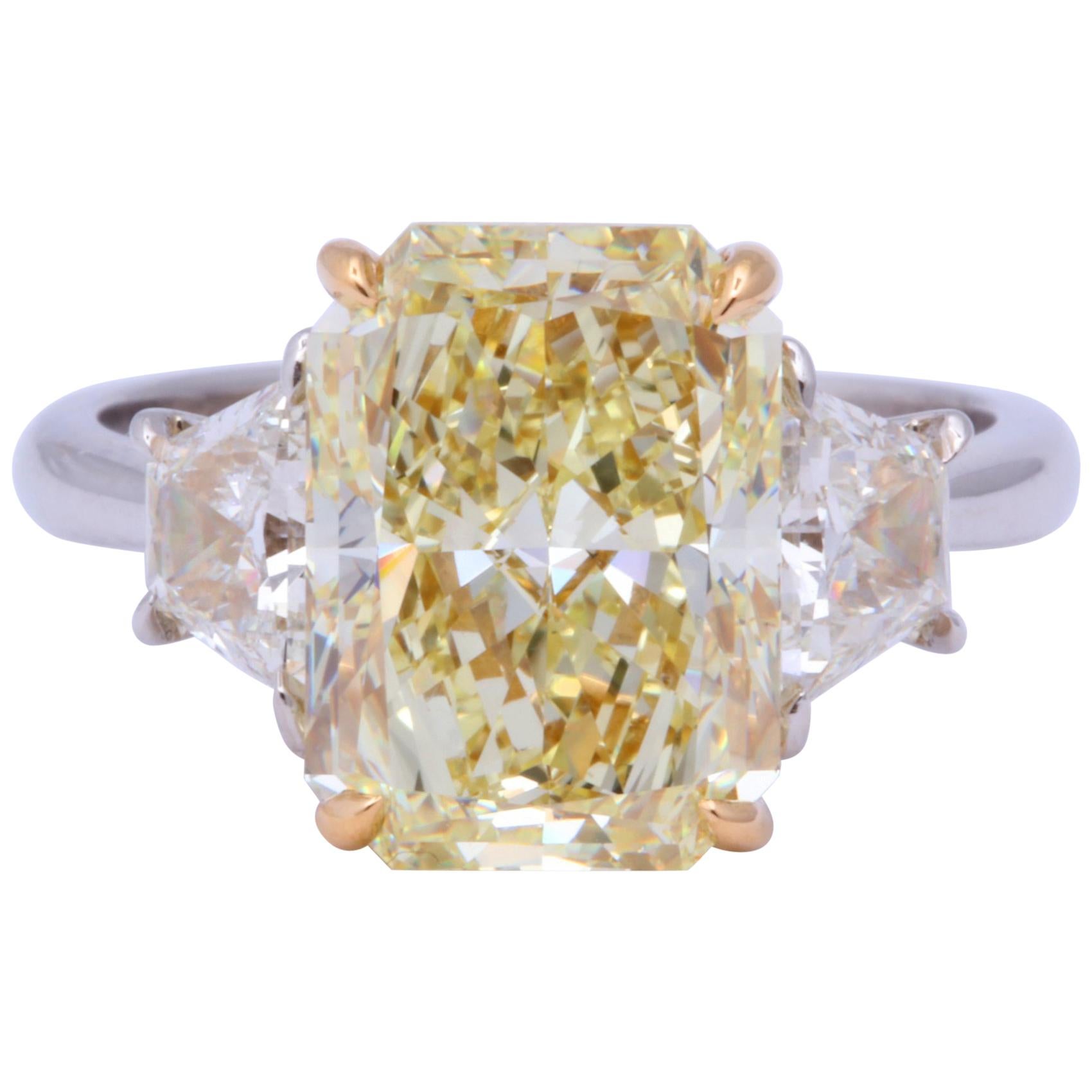 5 Carat Radiant Cut Yellow Diamond Ring GIA Certified