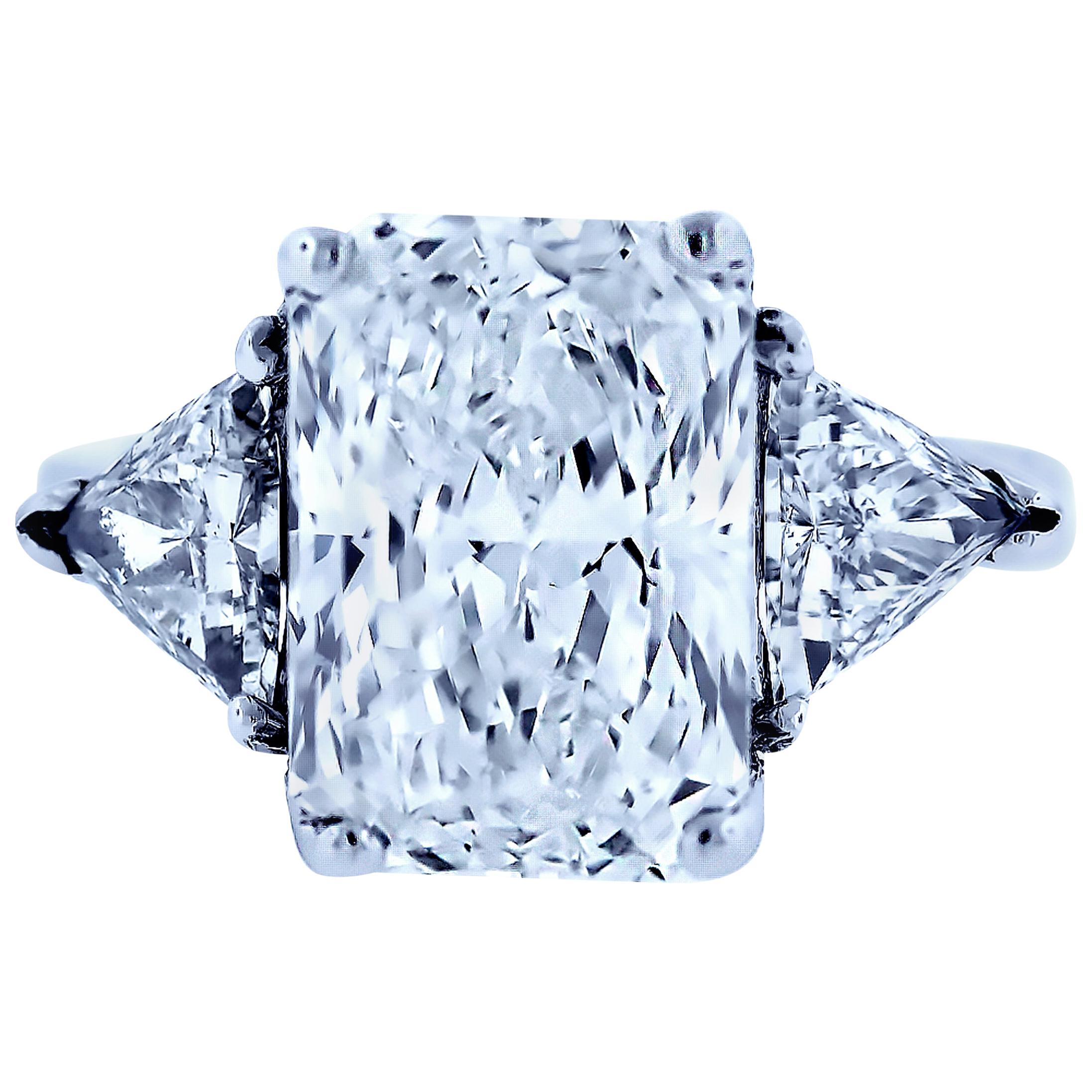 5 Carat Radiant Diamond Engagement Ring Three-Stone For Sale