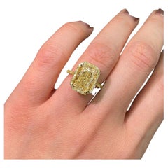 5 Carat Radiant Halo Diamond Ring Fancy Yellow 14K White Gold
