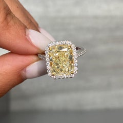 5 Carat Radiant Halo Diamond Ring Fancy Yellow 14K White Gold