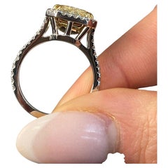 5 Carat Radiant Halo Diamond Ring Fancy Yellow 14K White Gold