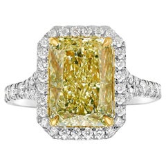 5 Carat Radiant Halo Diamond Ring Fancy Yellow 14K White Gold
