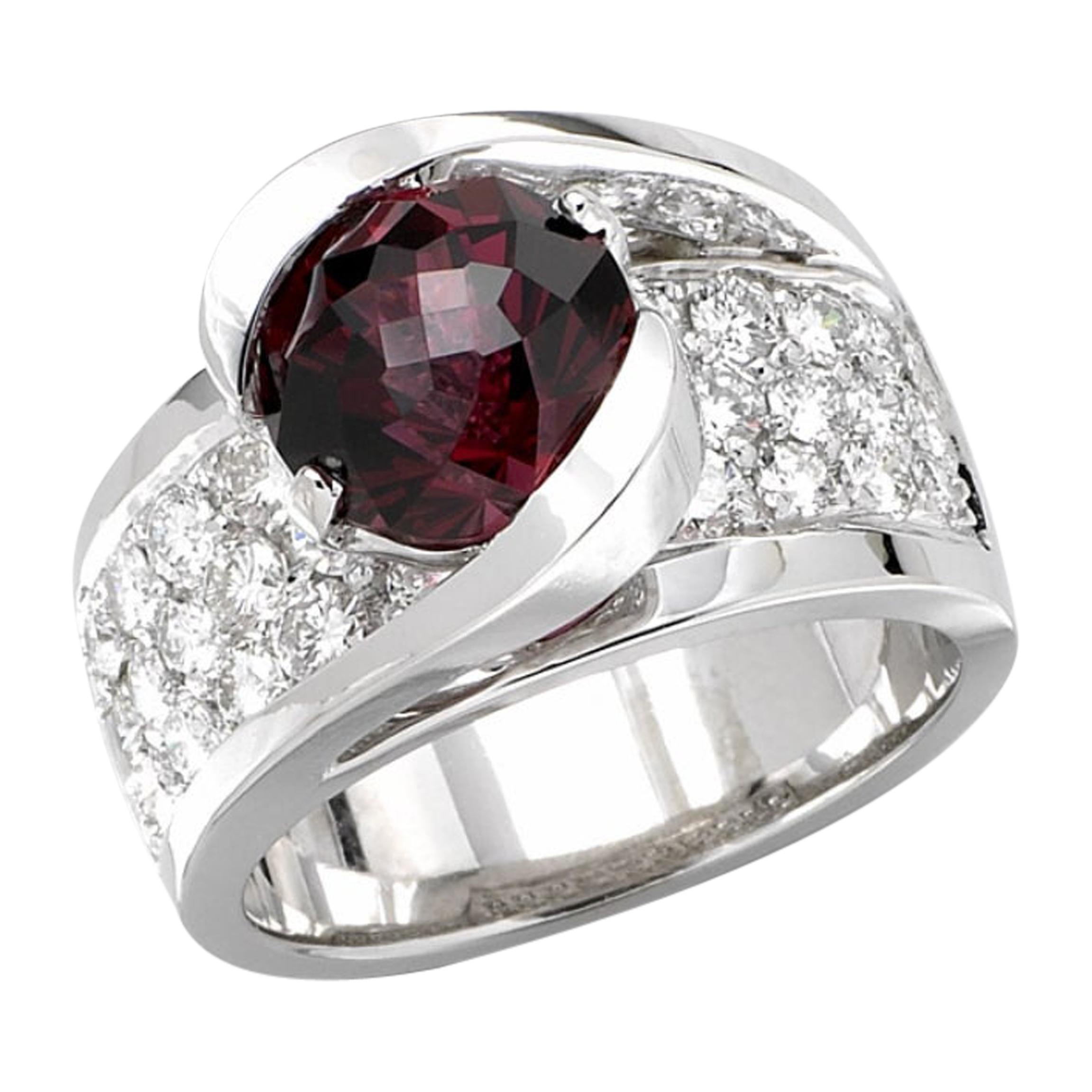 Anillo de rodolita y diamantes de 5 quilates, oro de 14 quilates, Ben Dannie