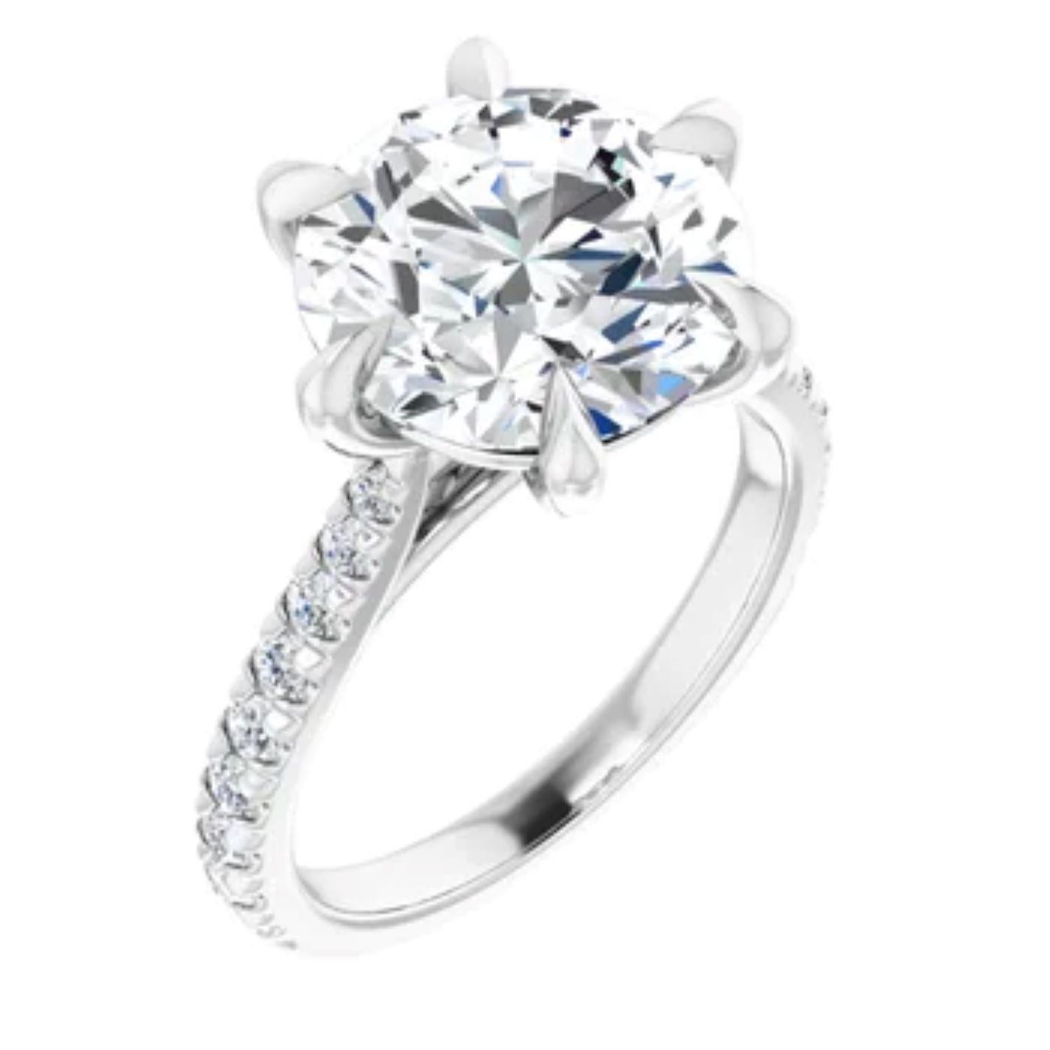 Modern 5 carat round accented engagement ring For Sale