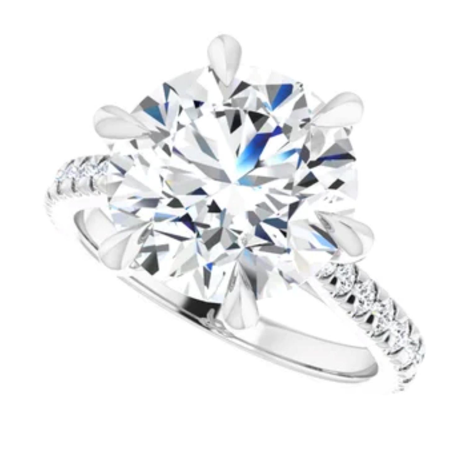 Round Cut 5 carat round accented engagement ring For Sale