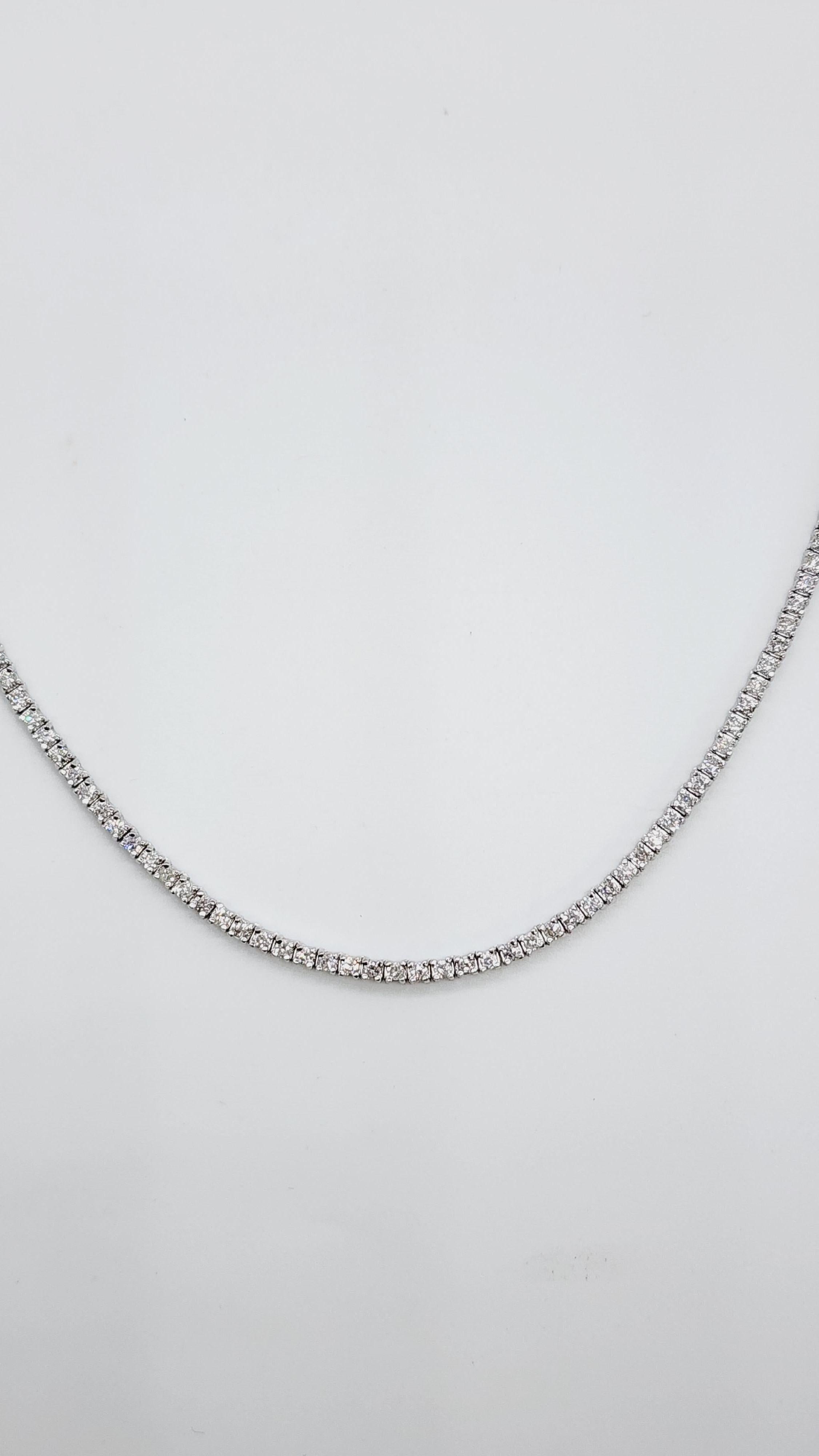 5 Carat Round Brilliant Cut Diamond Tennis Necklace 14 Karat White Gold 18'' In New Condition In Great Neck, NY