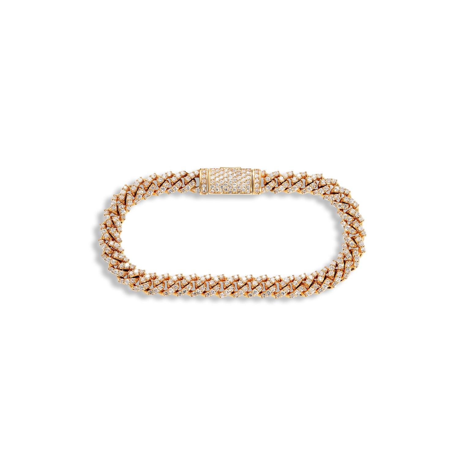 The Mateo Men’s 5 Carat Diamond Cuban Link Chain Bracelet features Round Brilliant Cut DIAMONDS brilliants weighing a total of approximately 5.58 Carats, set in 14 Karat Yellow Gold .

Style:
Diamonds
Diamond Size: 5.58 Carats
Diamond Shape: Round