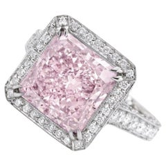 5 Carat Round Brilliant Statement Fancy Pink 14K White Gold Diamond Ring
