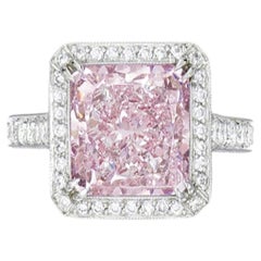5 Carat Round Brilliant Statement Fancy Pink 14K White Gold Diamond Ring
