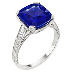 5 Carat Round Brilliant Statement Royal Blue Sapphire 14K White Gold