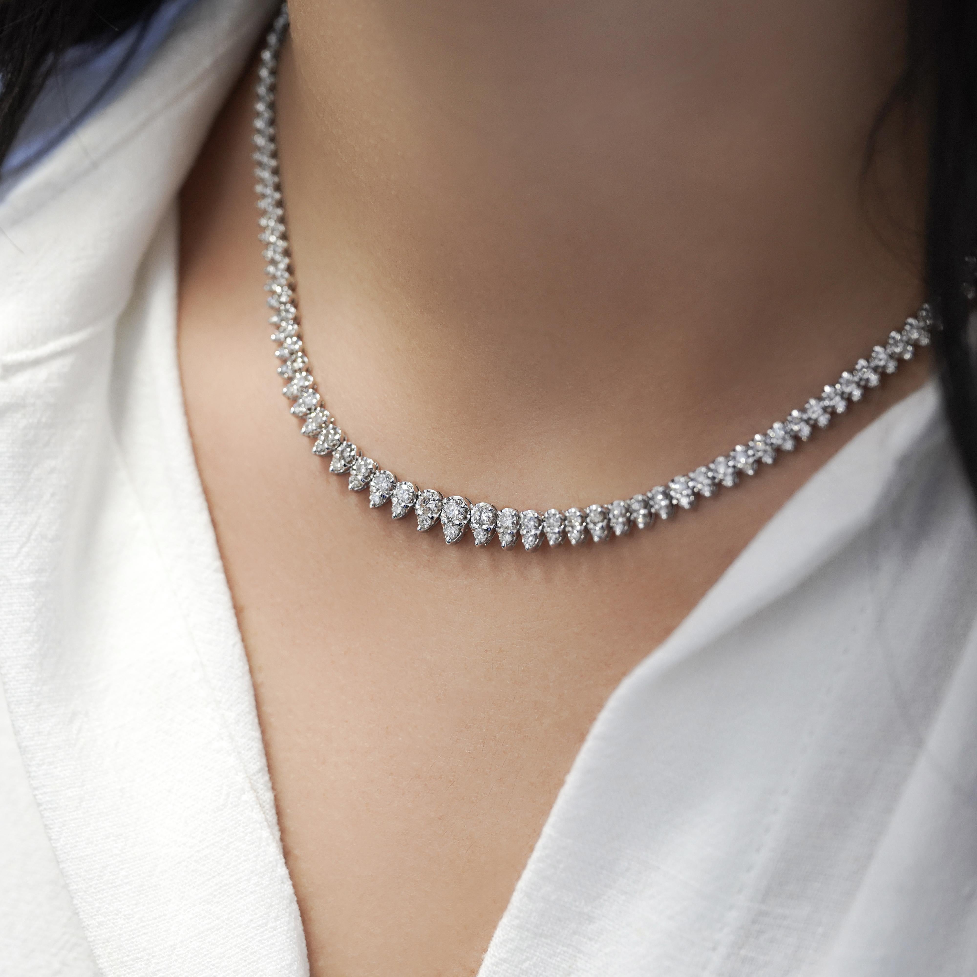 Collana a goccia in platino con diamanti a taglio tondo da 5 carati e 2 file in vendita 10