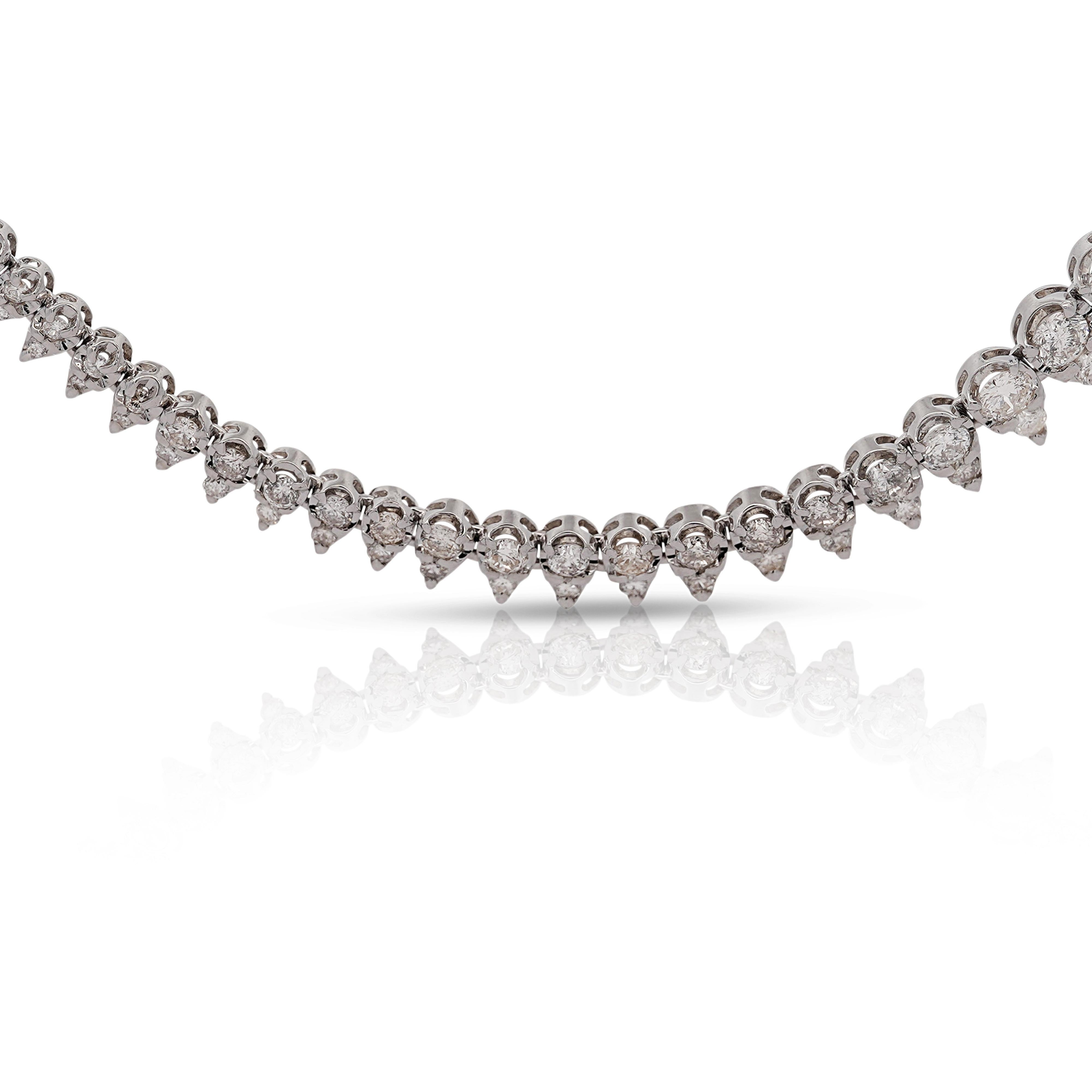 Collana a goccia in platino con diamanti a taglio tondo da 5 carati e 2 file In condizioni Nuovo in vendita a Miami, FL