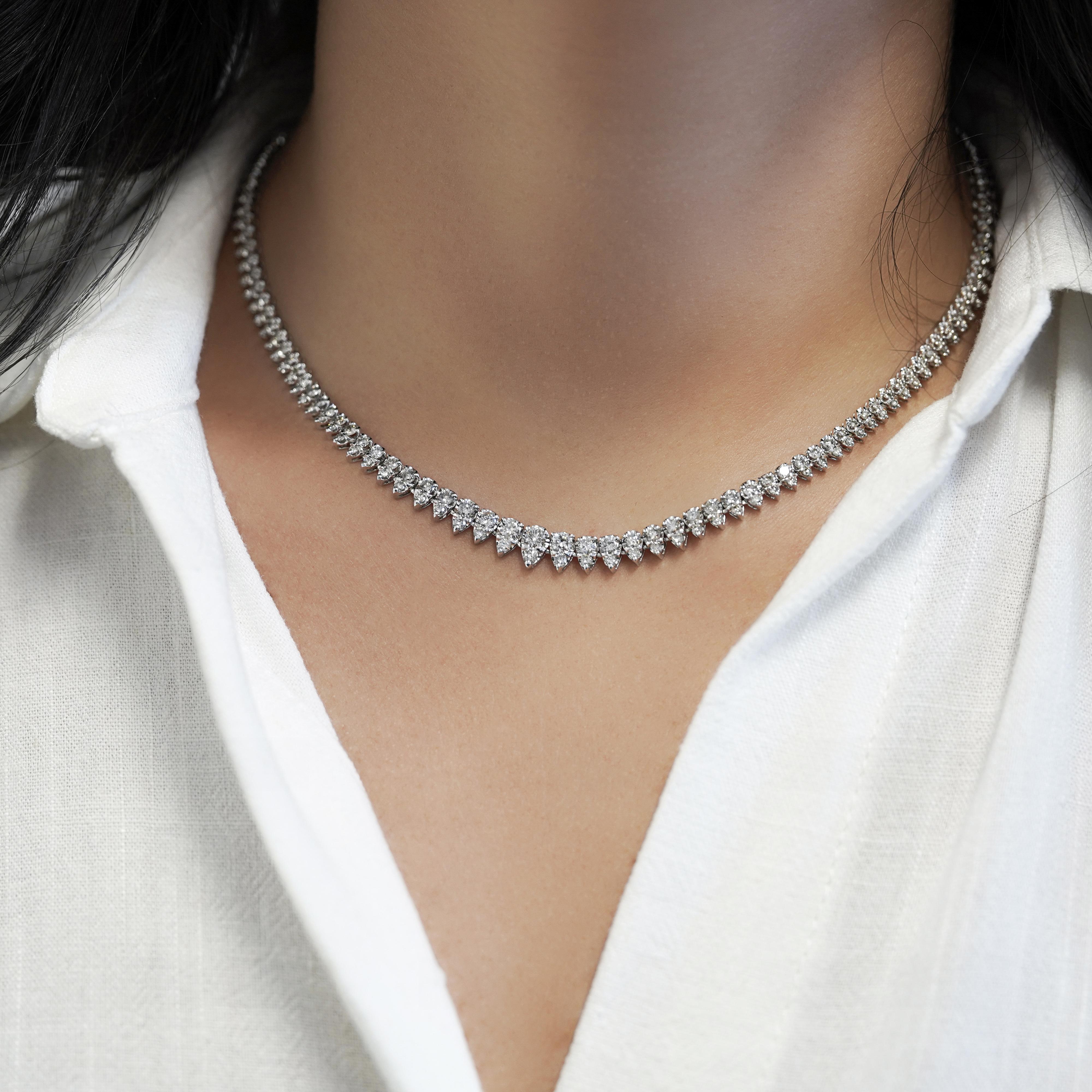 Collana a goccia in platino con diamanti a taglio tondo da 5 carati e 2 file in vendita 1