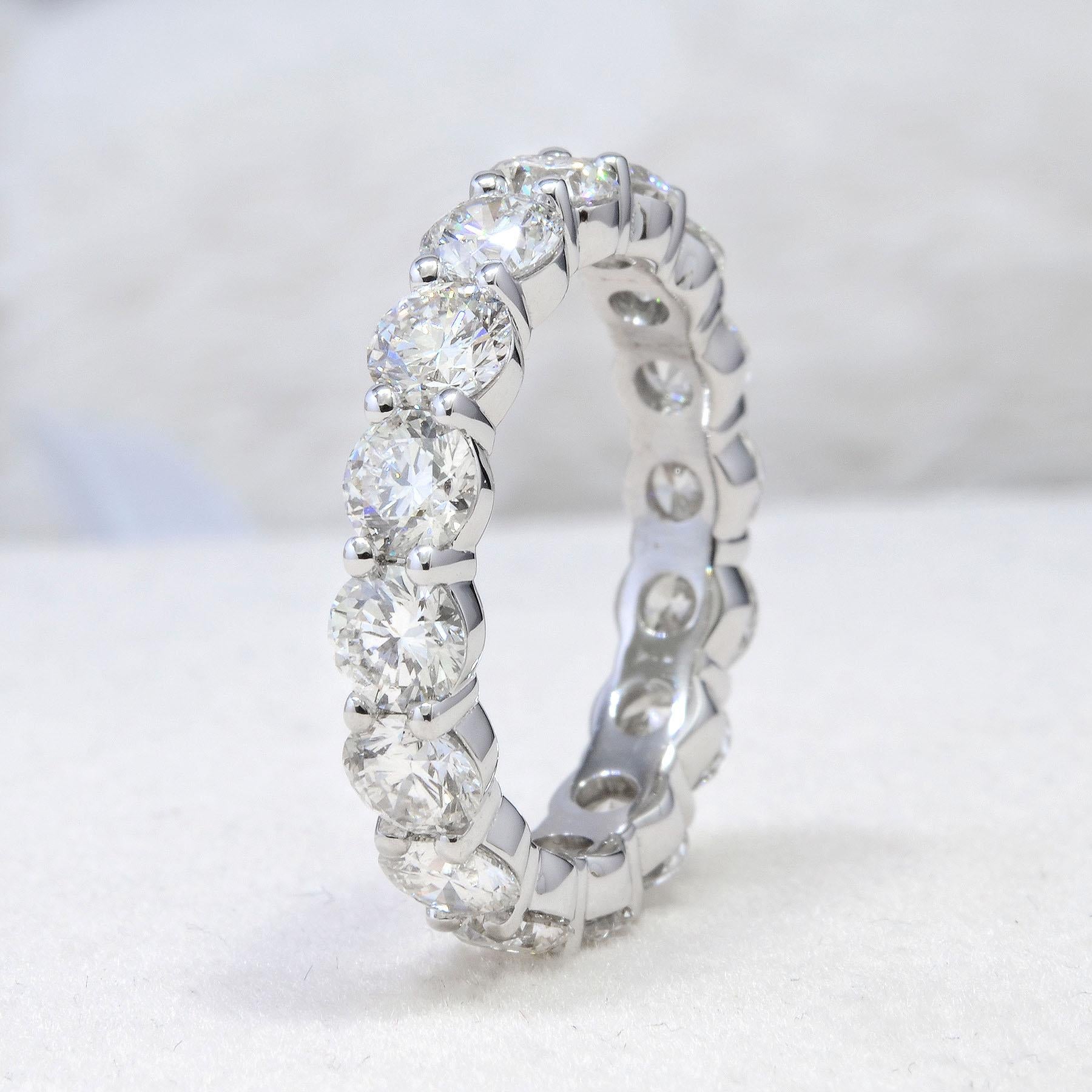 For Sale:  5 Carat Round Eternity Band G Color SI1 Clarity Solid Platinum 10