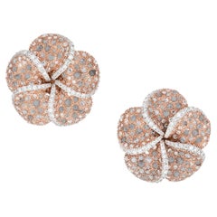5 Carat Round Rose Cut Diamond Rose Gold Clip Post Flower Earrings