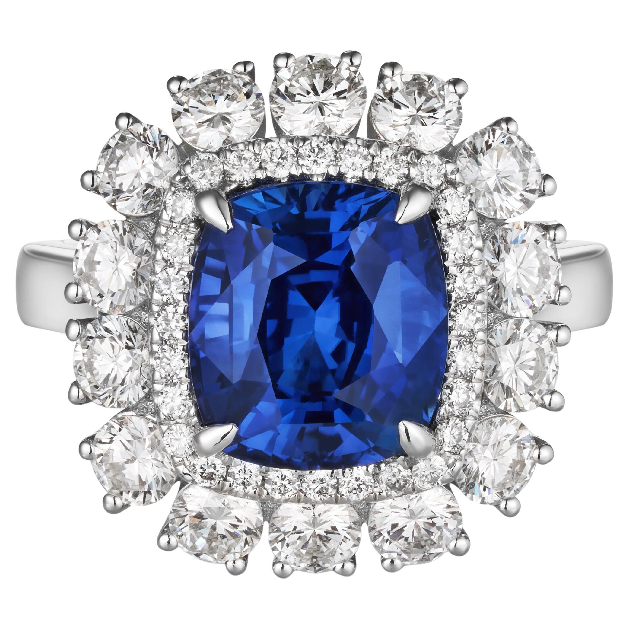Bague et pendentif convertible en saphir bleu royal naturel de 5 carats et diamants 