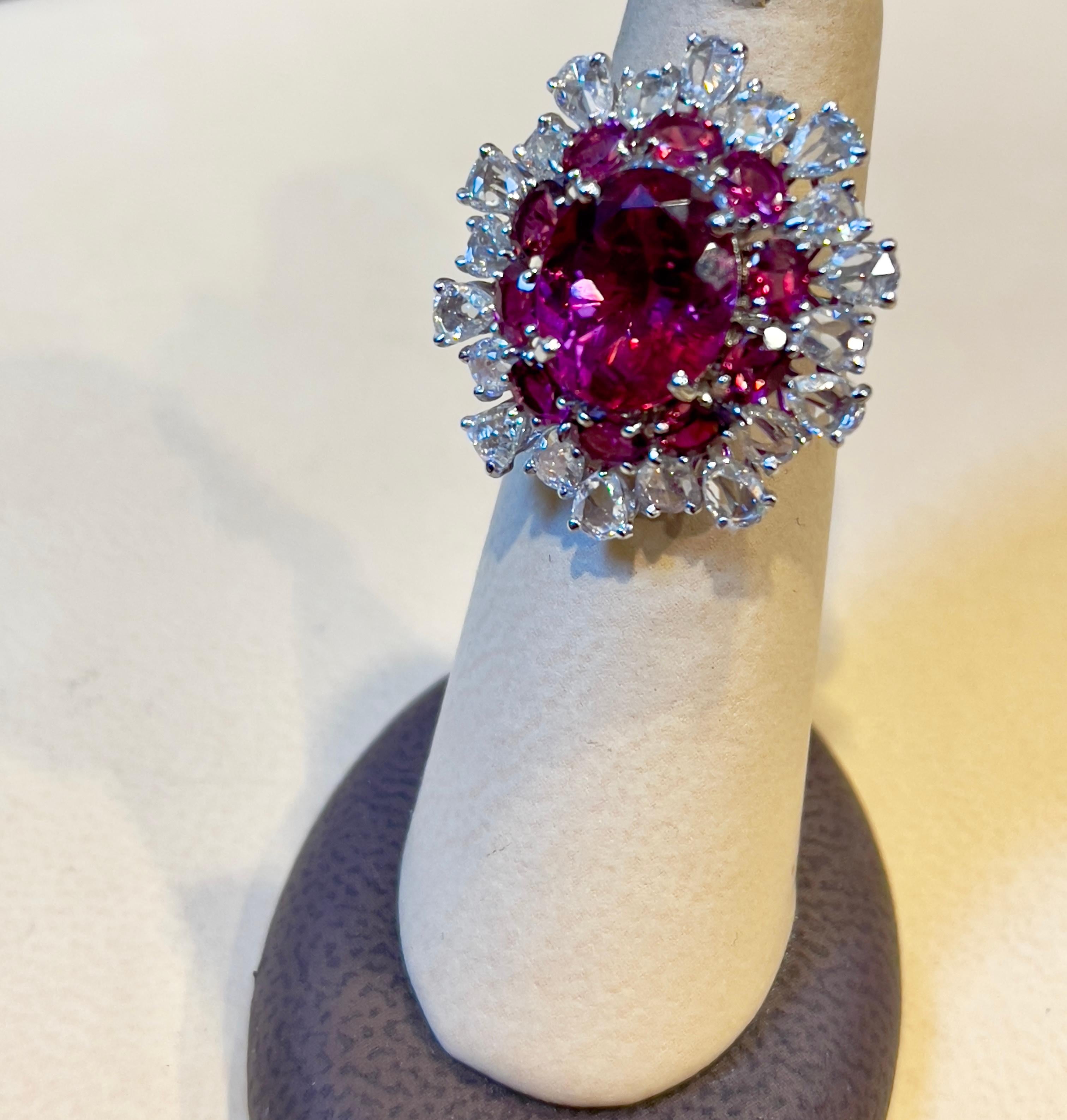 5 Carat Rubelite and 4.5 Carat Diamond 18 Karat White Gold Cocktail Ring Estate For Sale 6