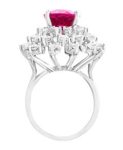 5 Carat Rubellite and 2.5 Carat Diamond 18 Karat Gold Cocktail Ring Estate