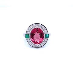 5 Carat Rubellite Red Tourmaline Emerald Diamond Gold Ring
