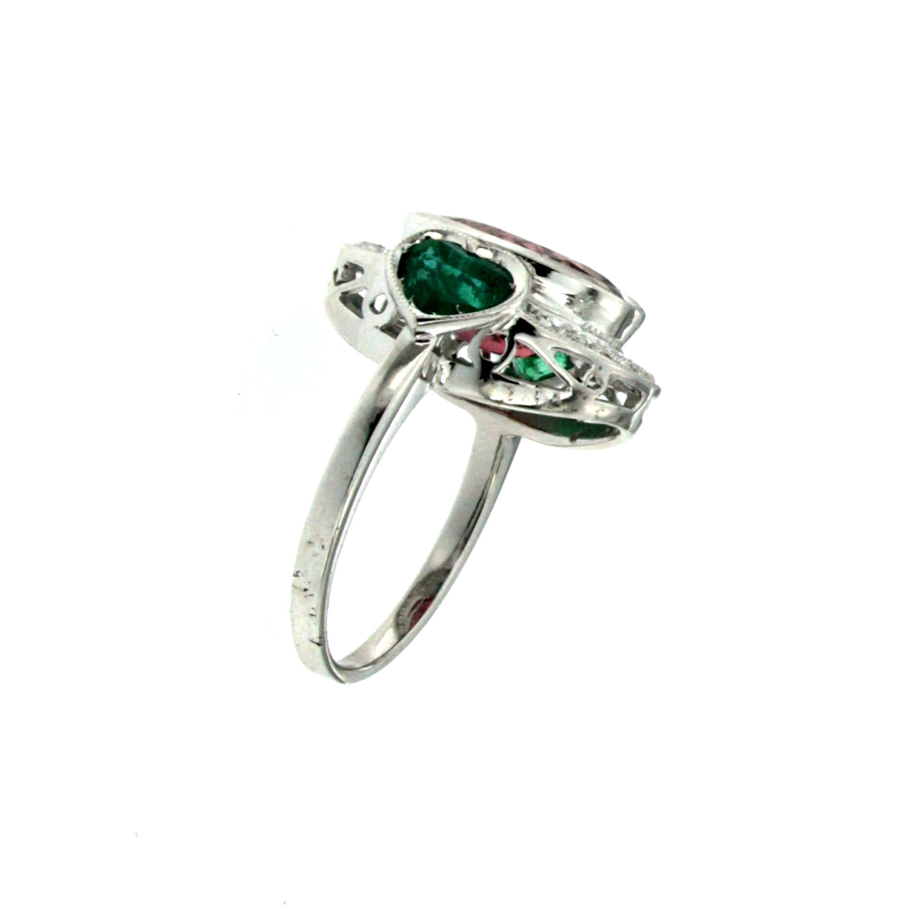 Women's 5 Carat Rubellite Red Tourmaline Heart Emerald Diamond Gold Ring