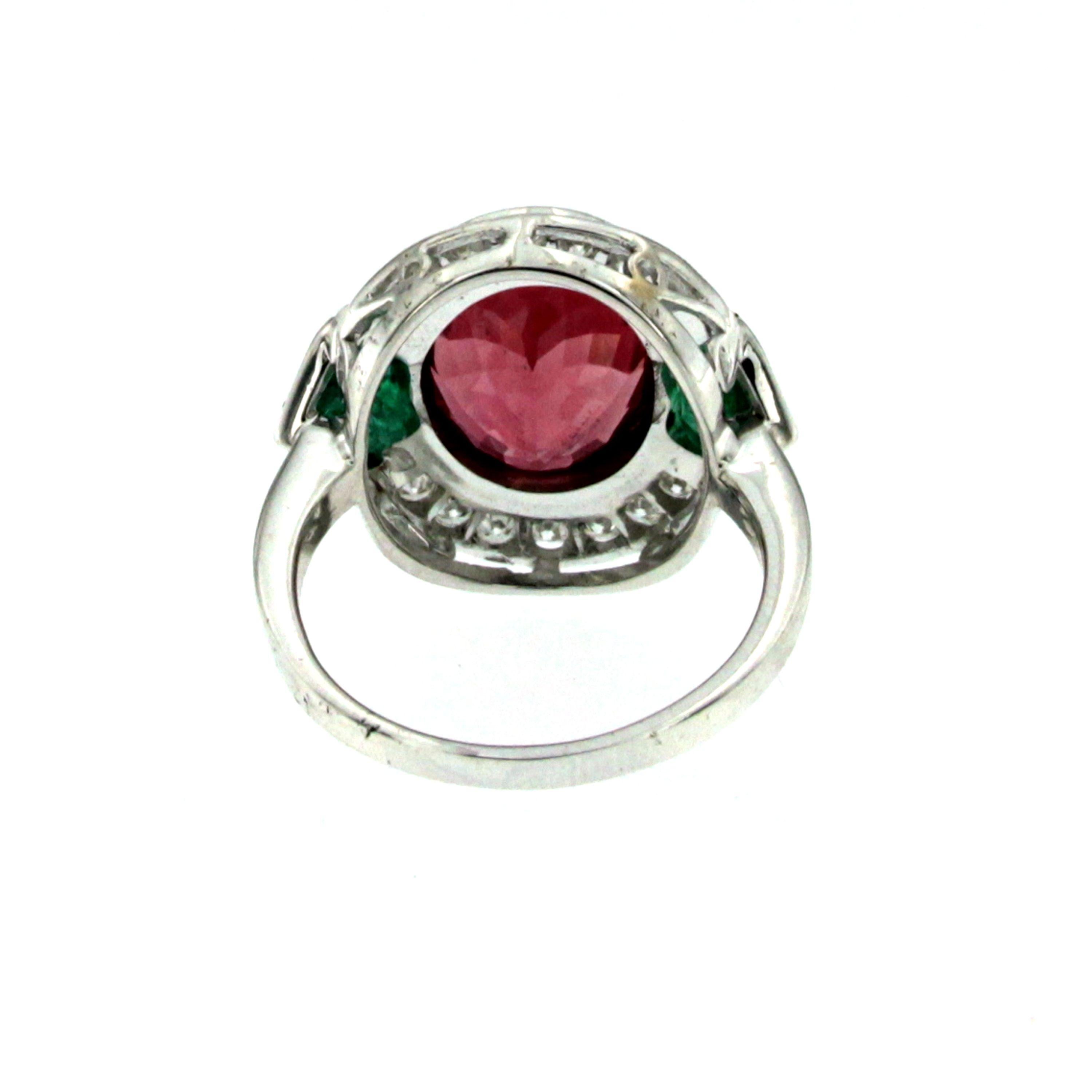 5 Carat Rubellite Red Tourmaline Heart Emerald Diamond Gold Ring 1