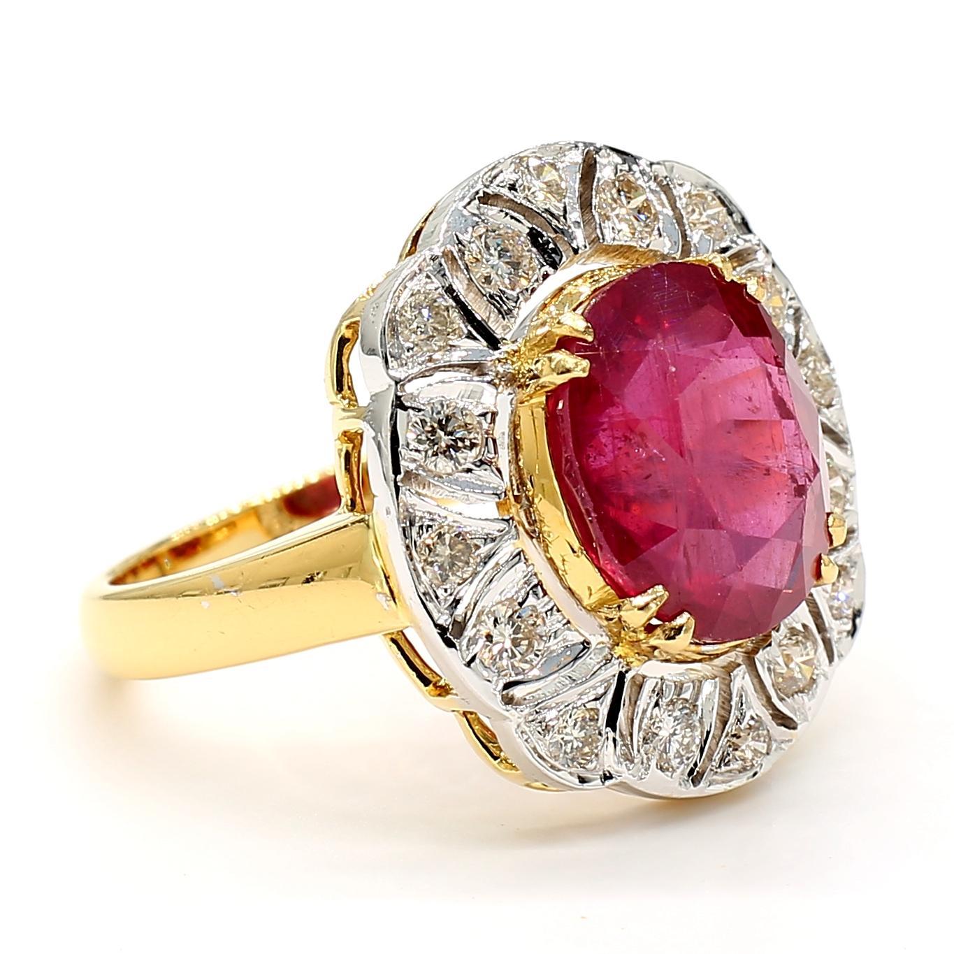 5 Carat Ruby and Diamond Halo 18K Gold Ring For Sale 5