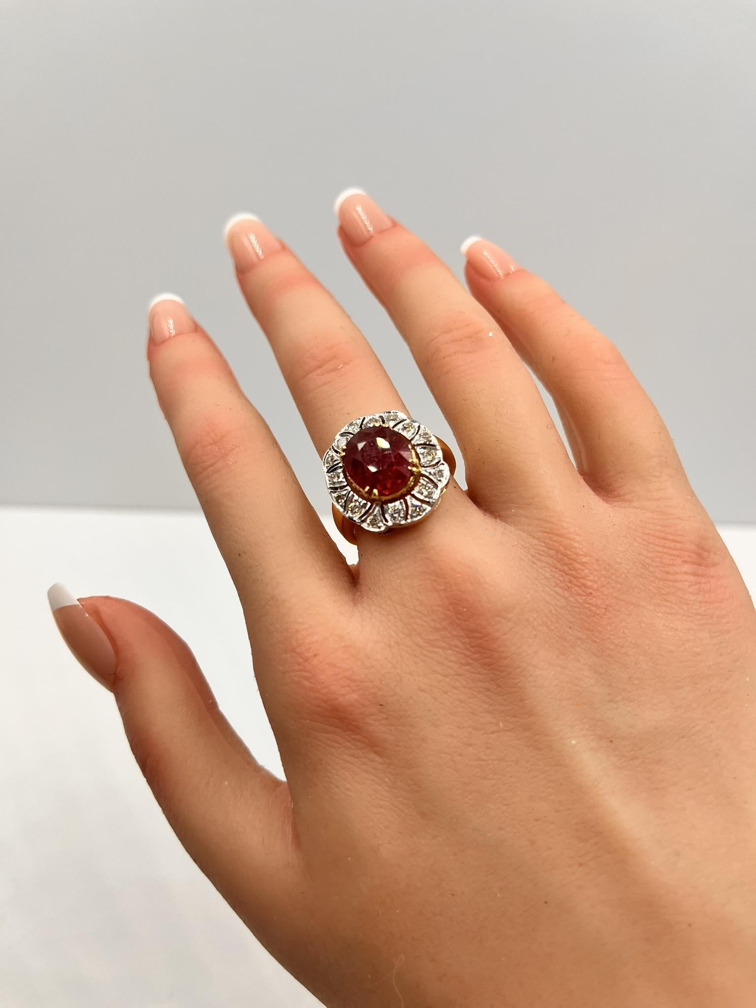5 Carat Ruby and Diamond Halo 18K Gold Ring For Sale 6