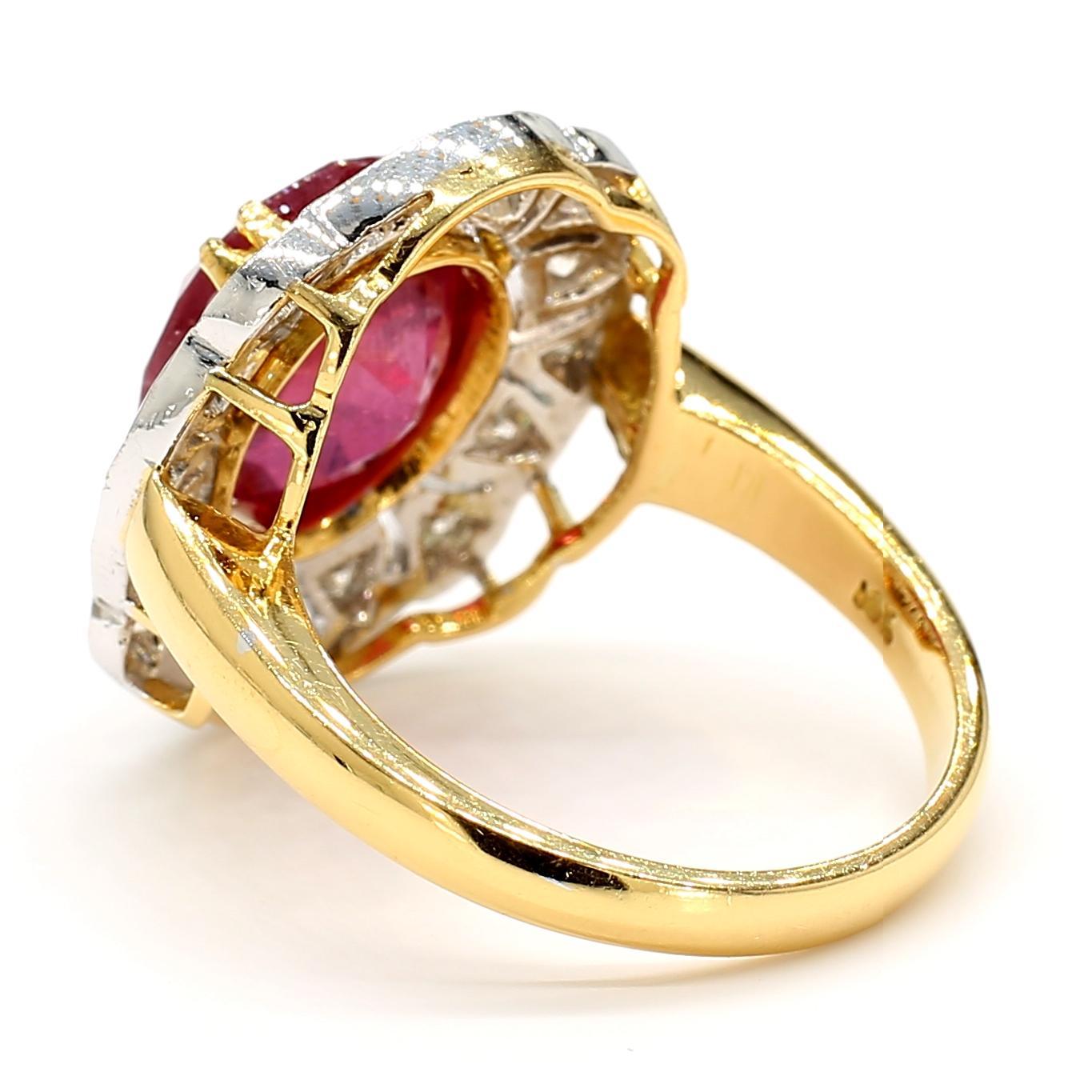 5 Carat Ruby and Diamond Halo 18K Gold Ring For Sale 1