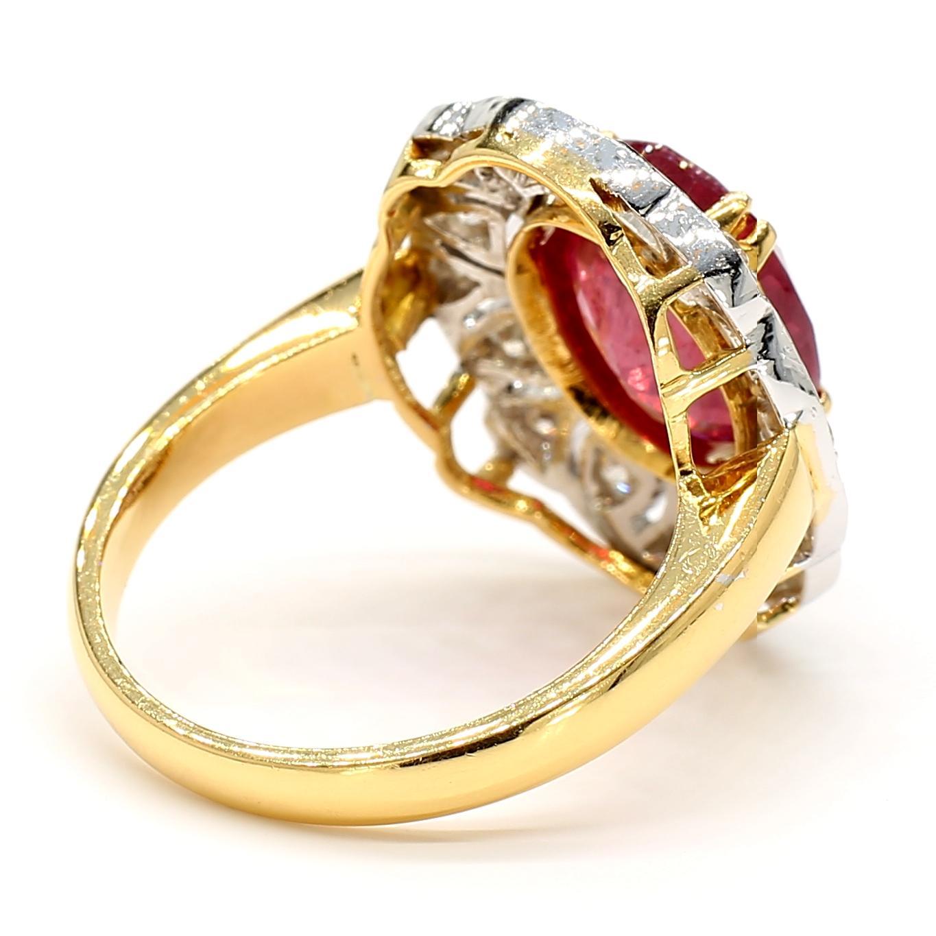 5 Carat Ruby and Diamond Halo 18K Gold Ring For Sale 3