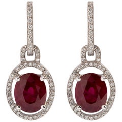 Used Gems Are Forever 5 Carat Ruby and Pave Diamond Earrings