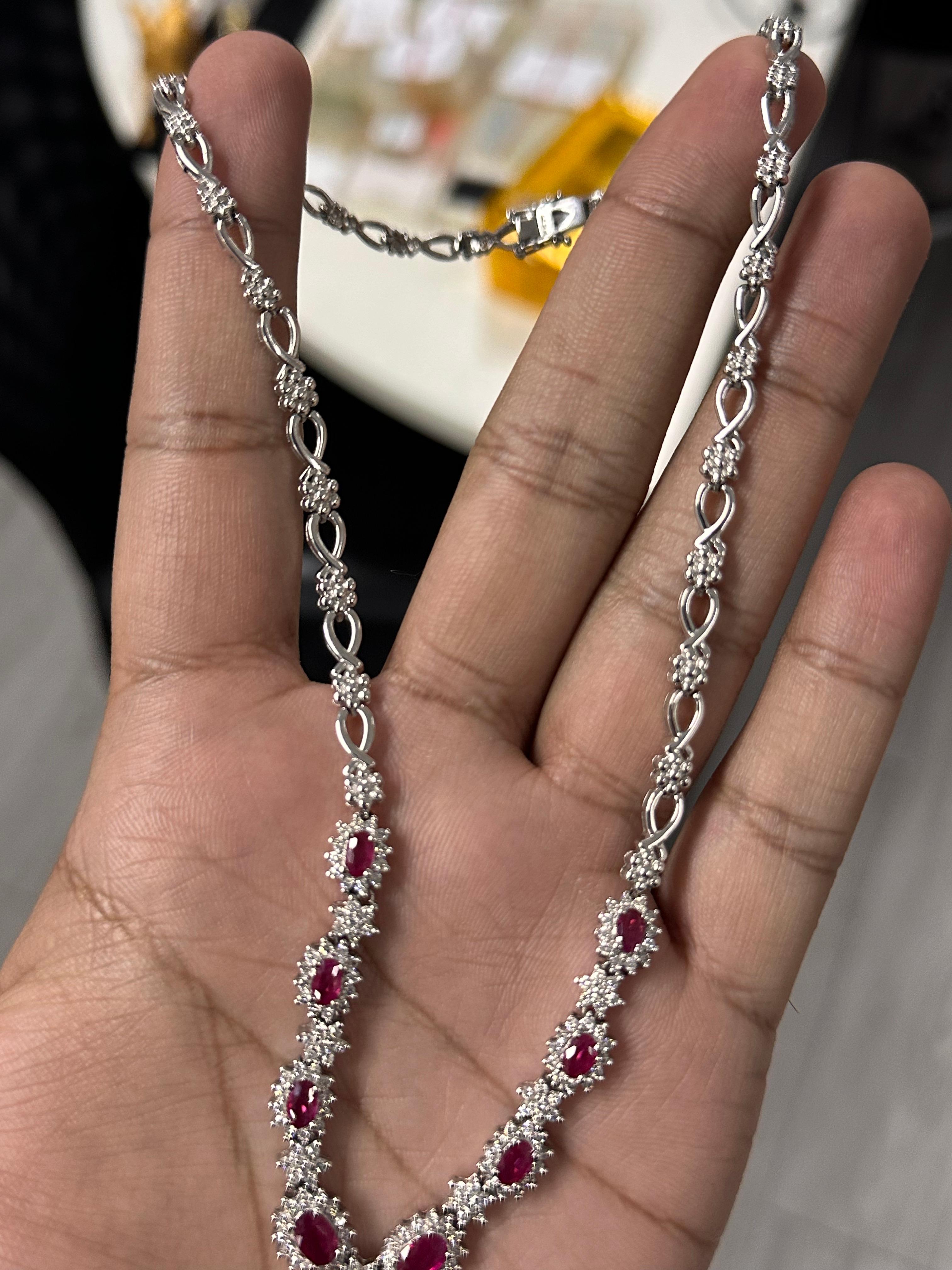 Women's 5 Carat Ruby Art Deco Styled Necklace in 14K Gold For Sale