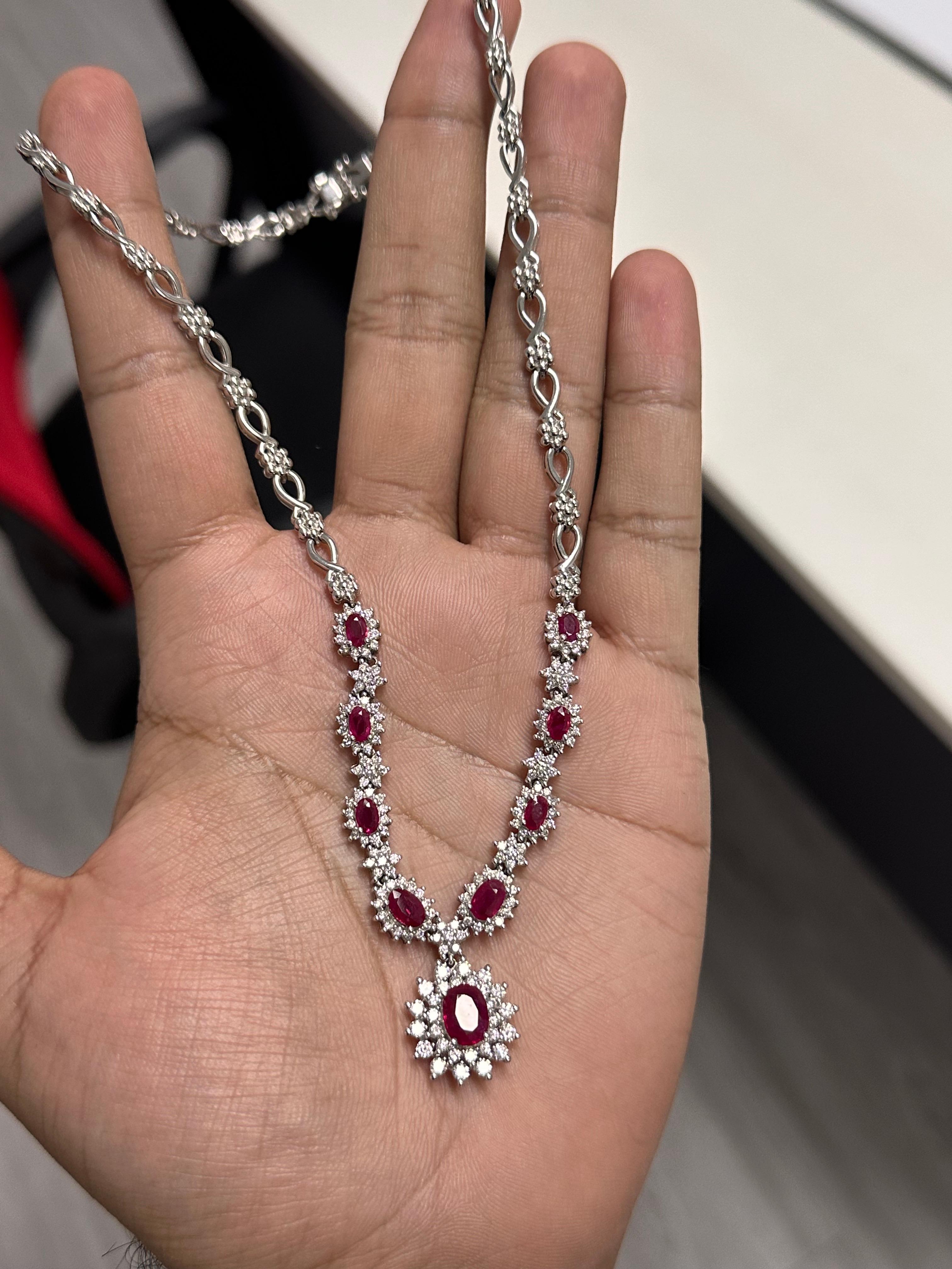 5 Carat Ruby Art Deco Styled Necklace in 14K Gold For Sale 1