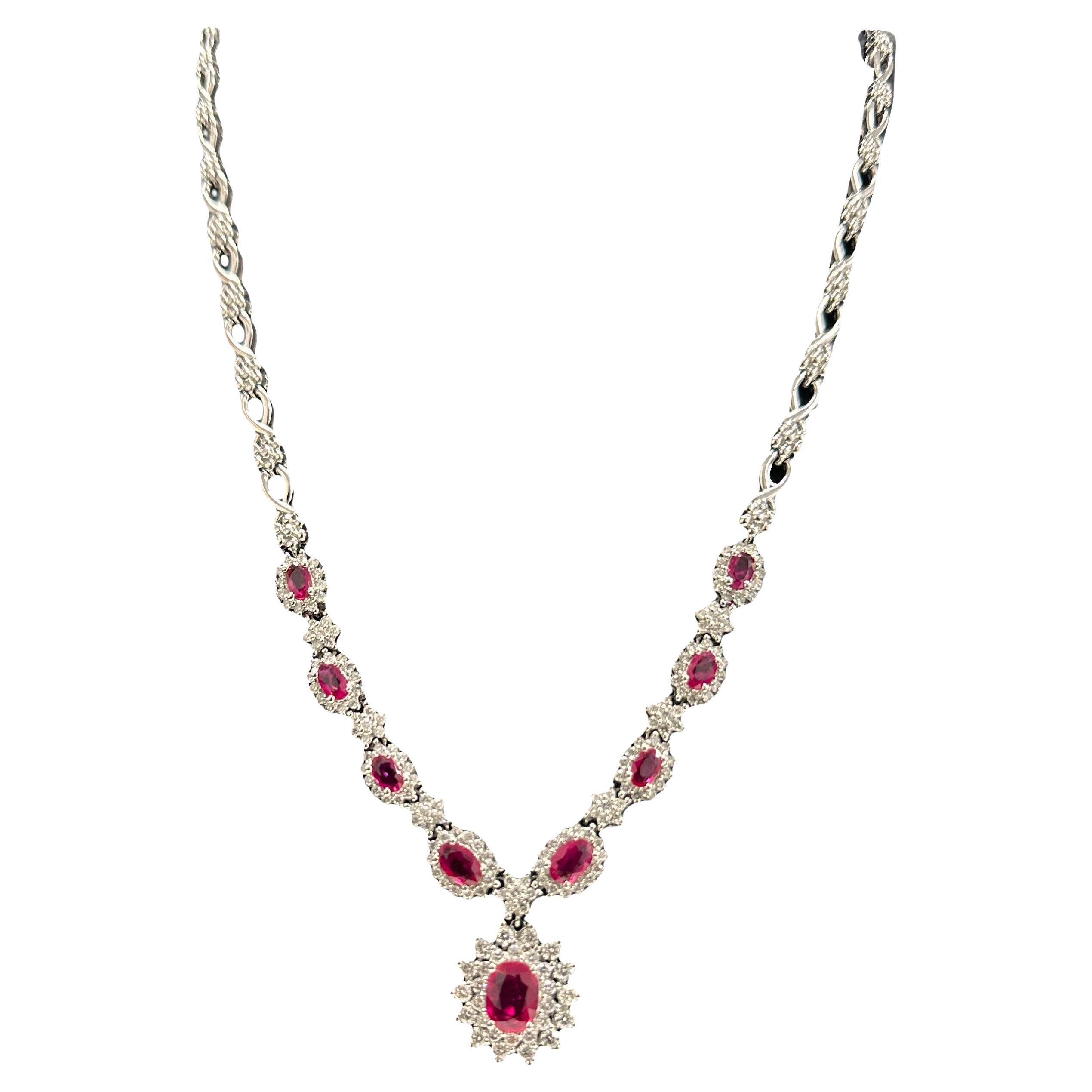 5 Carat Ruby Art Deco Styled Necklace in 14K Gold For Sale