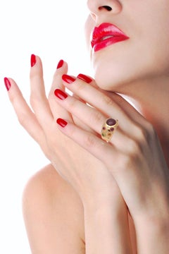 5 Carat Ruby, Diamonds Sapphires Pave 18 Karat Gold Bombe Ring