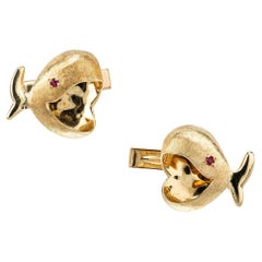 Boutons de manchette Jonah la baleine en or jaune rubis de 0,5 carat