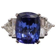 4 Carat Natural Sapphire Diamond Engagement Ring Set in 18K Gold, Cocktail Ring