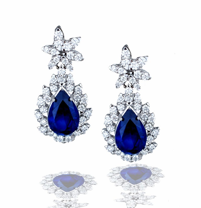 5 Carat Sapphire Pear Diamond Earrings at 1stDibs