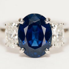 5 Carat Sapphire Three-Stone Platinum Ring